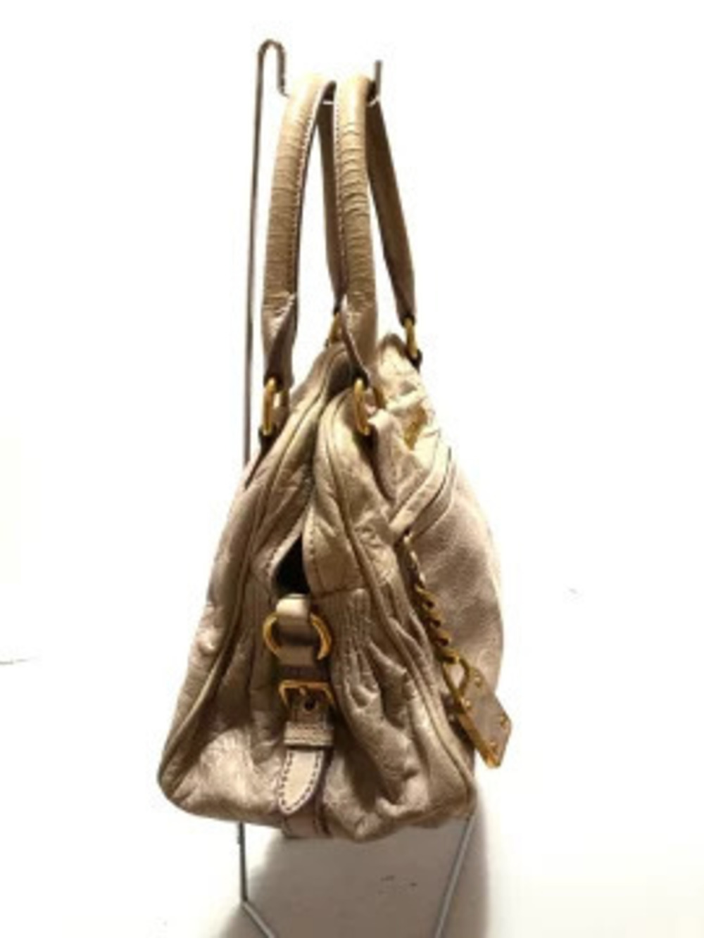 Miu Miu Handbag Gathered Bag Beige Leather